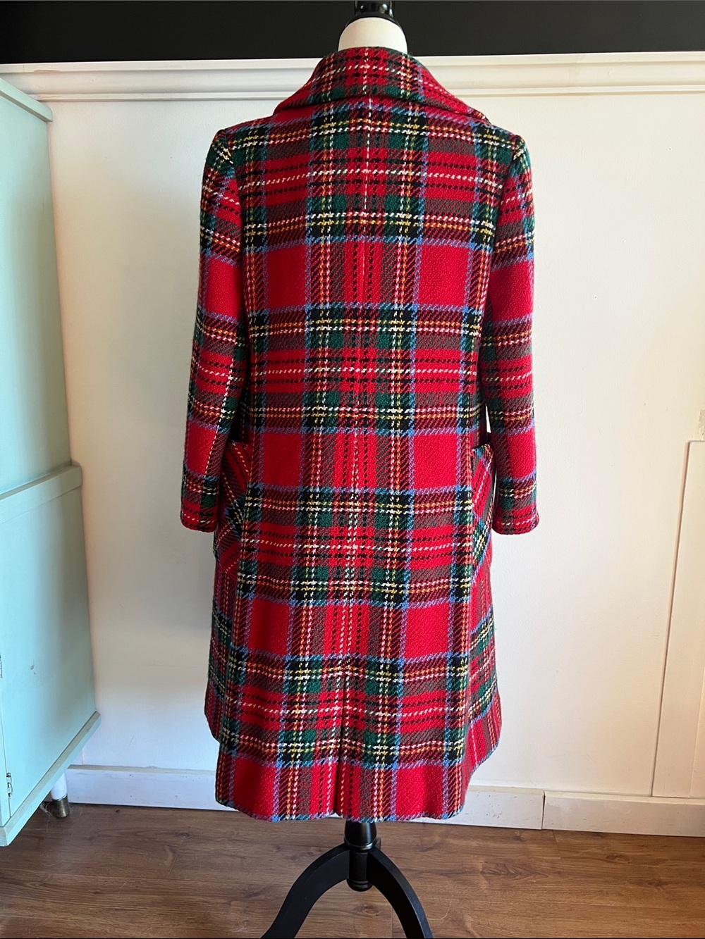 Vintage Red Plaid Double-Breasted Warm Irish Wool Coat - Picture 9 of 15
